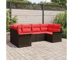 Sodo Sofų Rinkinys su saugykla 6 pcs Ruda Poli ratanas