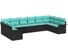 Lauko baldų komplektas Sodo Sofų Rinkinys su saugykla 10 pcs Juoda poliratanas