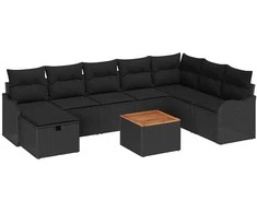 Lauko baldų komplektas Sodo Sofų Rinkinys su pagalve 9 pcs Juoda Poli ratanas