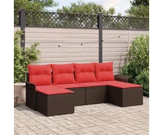 Lauko baldų komplektas Sodo Sofų Rinkinys su pagalve 6 pcs Ruda poliratanas