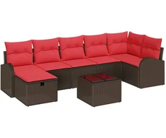 Lauko baldų komplektas Sodo Sofų Rinkinys su pagalve 8 pcs Ruda poliratanas