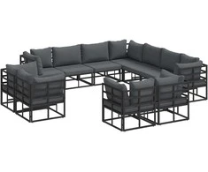 Sodo Sofų Rinkinys su pagalve 11 pcs Juoda Aliuminis