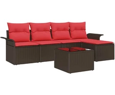 Lauko baldų komplektas Sodo Sofų Rinkinys su pagalve 6 pcs Ruda poliratanas