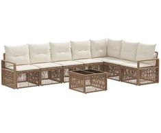 Lauko baldų komplektas Sodo Sofų Rinkinys 8 pcs Smėlio poliratanas