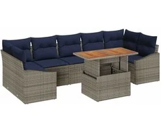 Sodo Sofų Rinkinys su saugykla 8 pcs Pilka Poli ratanas
