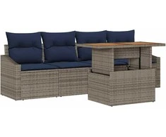 Sodo Sofų Rinkinys su saugykla 5 pcs Pilka Poli ratanas