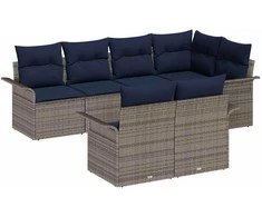 Lauko baldų komplektas Sodo Sofų Rinkinys su pagalve 7 pcs Pilka Poli ratanas