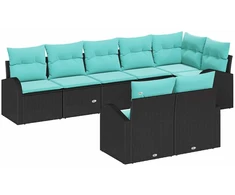 Lauko baldų komplektas Sodo Sofų Rinkinys su pagalve 8 pcs Juoda ir turkio poliratanas