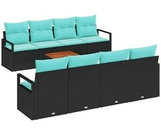 Sodo Sofų Rinkinys su pagalve 9 pcs Juoda poliratanas