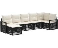 Lauko baldų komplektas Sodo Sofų Rinkinys 7 pcs Juoda poliratanas