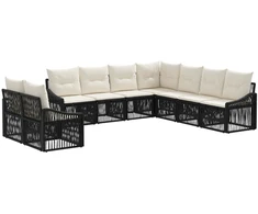 Lauko baldų komplektas Sodo Sofų Rinkinys 9 pcs Juoda poliratanas