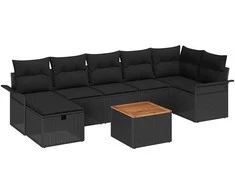 Sodo Sofų Rinkinys su pagalve 8 pcs Juoda Poli ratanas