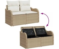 Lauko baldų komplektas Sodo Sofų Rinkinys su saugykla 8 pcs Smėlio Poli ratanas
