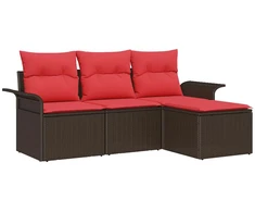 Lauko baldų komplektas Sodo Sofų Rinkinys su pagalve 4 pcs Ruda poliratanas