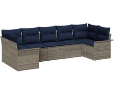 Lauko baldų komplektas Sodo Sofų Rinkinys su saugykla 7 pcs Pilka Poli ratanas