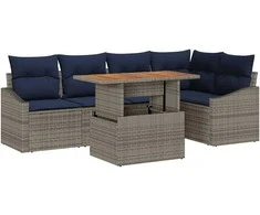 Lauko baldų komplektas Sodo Sofų Rinkinys su saugykla 6 pcs Pilka Poli ratanas