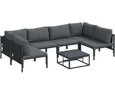 Sodo Sofų Rinkinys su pagalve 7 pcs Juoda Plienas
