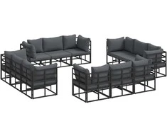 Sodo Sofų Rinkinys 12 pcs Juoda metalas