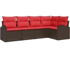 Lauko baldų komplektas Sodo Sofų Rinkinys su pagalve 5 pcs Ruda ir raudona poliratanas
