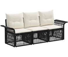 Lauko baldų komplektas Sodo Sofų Rinkinys 3 pcs Juoda poliratanas