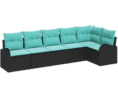 Lauko baldų komplektas Sodo Sofų Rinkinys su pagalve 6 pcs Juoda ir turkio poliratanas