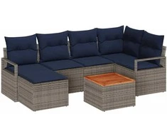 Lauko baldų komplektas Sodo Sofų Rinkinys su pagalve 7 pcs Pilka poliratanas