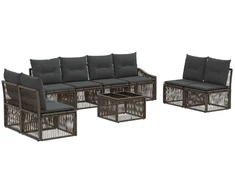 Lauko baldų komplektas Sodo Sofų Rinkinys 9 pcs Pilka poliratanas