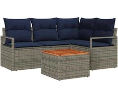 Lauko baldų komplektas Sodo Sofų Rinkinys su pagalve 5 pcs Pilka poliratanas