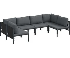 Sodo Sofų Rinkinys su pagalve 6 pcs Juoda Plienas