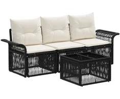 Lauko baldų komplektas Sodo Sofų Rinkinys 4 pcs Juoda poliratanas