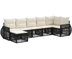 Lauko baldų komplektas Sodo Sofų Rinkinys 7 pcs Juoda ir kreminė balta poliratanas