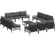 Sodo Sofų Rinkinys su pagalve 13 pcs Juoda Plienas