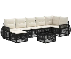 Lauko baldų komplektas Sodo Sofų Rinkinys 8 pcs Juoda ir kreminė balta poliratanas