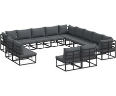 Sodo Sofų Rinkinys su pagalve 13 pcs Juoda Aliuminis