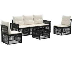 Lauko baldų komplektas Sodo Sofų Rinkinys 6 pcs Juoda ir kreminė balta poliratanas