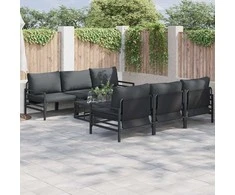 Sodo Sofų Rinkinys su pagalve 7 pcs Juoda Plienas