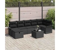 Lauko baldų komplektas Sodo Sofų Rinkinys su pagalve 8 pcs Juoda Poli ratanas