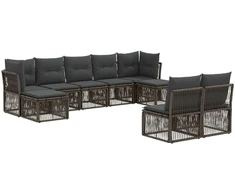 Lauko baldų komplektas Sodo Sofų Rinkinys 9 pcs Pilka poliratanas