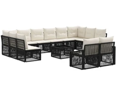 Lauko baldų komplektas Sodo Sofų Rinkinys 13 pcs Juoda poliratanas