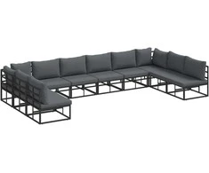 Sodo Sofų Rinkinys su pagalve 10 pcs Juoda Aliuminis