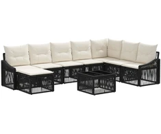 Lauko baldų komplektas Sodo Sofų Rinkinys 9 pcs Juoda poliratanas