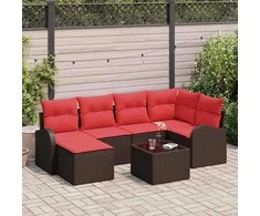 Lauko baldų komplektas Sodo Sofų Rinkinys su pagalve 7 pcs Ruda Poli ratanas