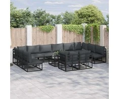 Sodo Sofų Rinkinys su pagalve 12 pcs Juoda Aliuminis