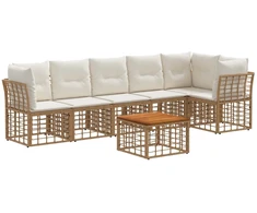 Lauko baldų komplektas Sodo Sofų Rinkinys 7 pcs Natūralus ir grietinėlės baltas