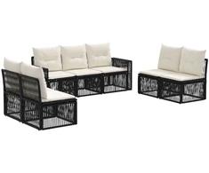 Lauko baldų komplektas Sodo Sofų Rinkinys 7 pcs Juoda ir kreminė balta poliratanas