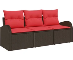 Lauko baldų komplektas Sodo Sofų Rinkinys 3 pcs Ruda ir raudona Poli ratanas