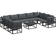 Sodo Sofų Rinkinys su pagalve 10 pcs Juoda Aliuminis