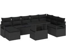 Sodo Sofų Rinkinys su saugykla 9 pcs Juoda Poli ratanas