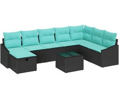 Lauko baldų komplektas Sodo Sofų Rinkinys su pagalve 9 pcs Juoda Poli ratanas