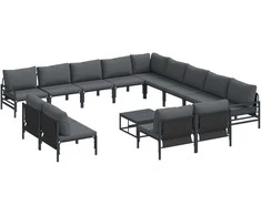 Sodo Sofų Rinkinys su pagalve 14 pcs Juoda Plienas